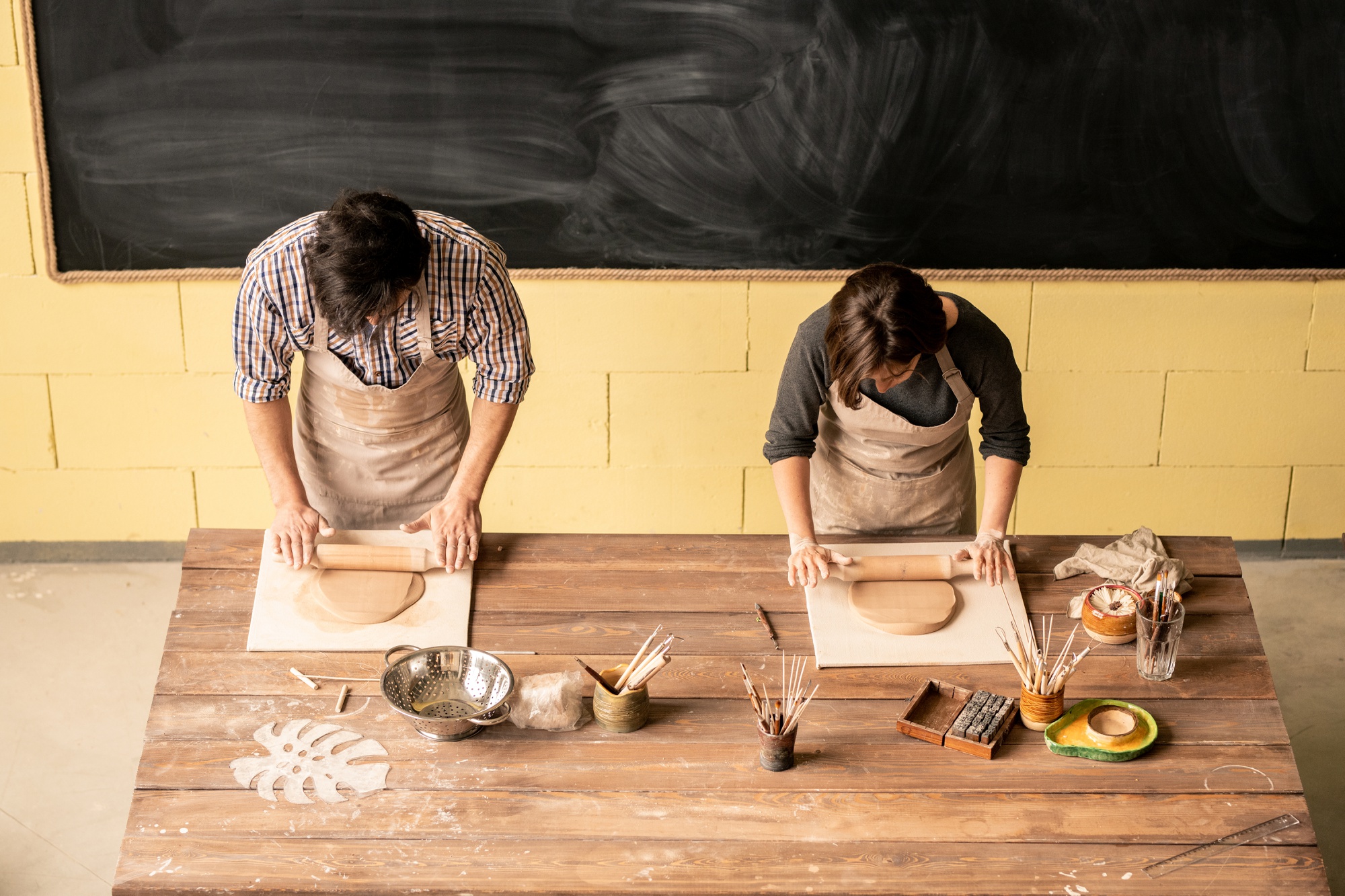 Workshop table with students tasting